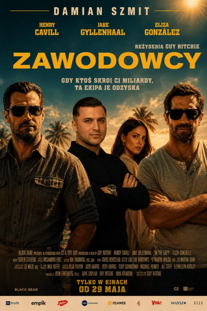 Fotografia AI przedstawiająca uczestnika wydarzenia jako bohatera profesjonalnego plakatu filmowego wygenerowanego przez sztuczną inteligencję